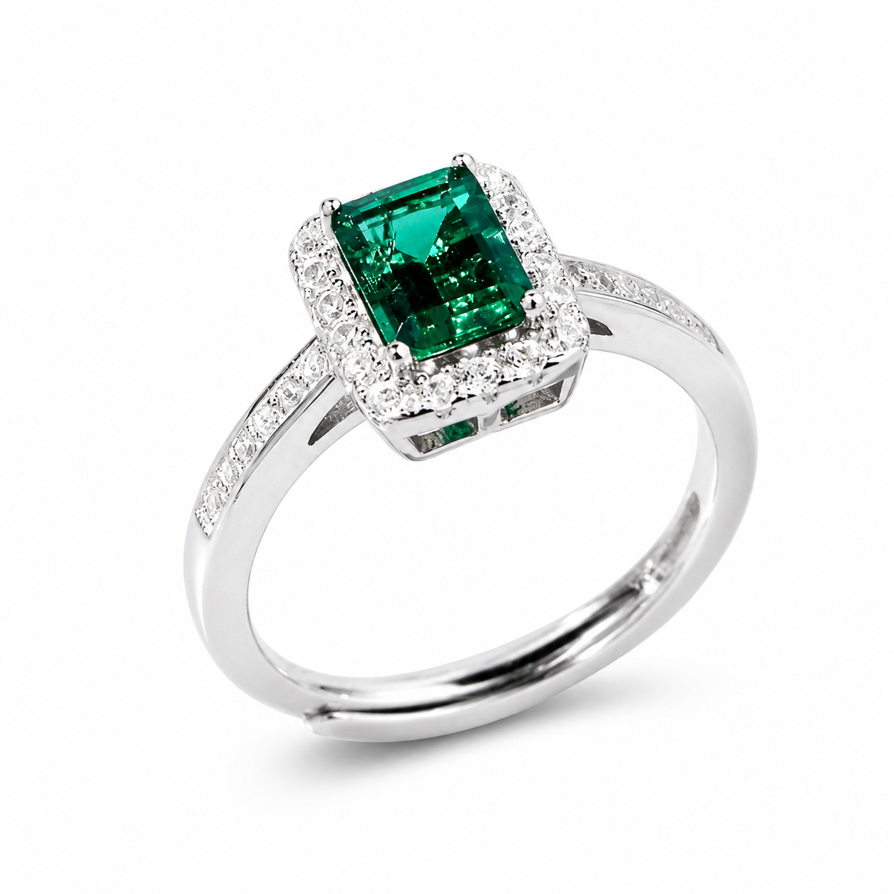 925 Silver Lab-Grown Emerald Rectangular Ring