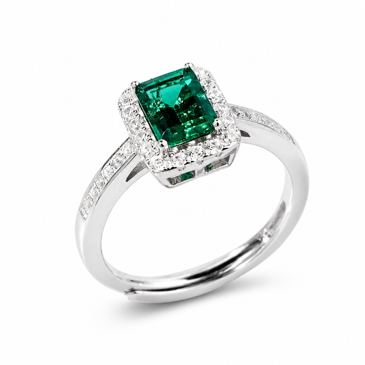925 Silver Lab-Grown Emerald Rectangular Ring