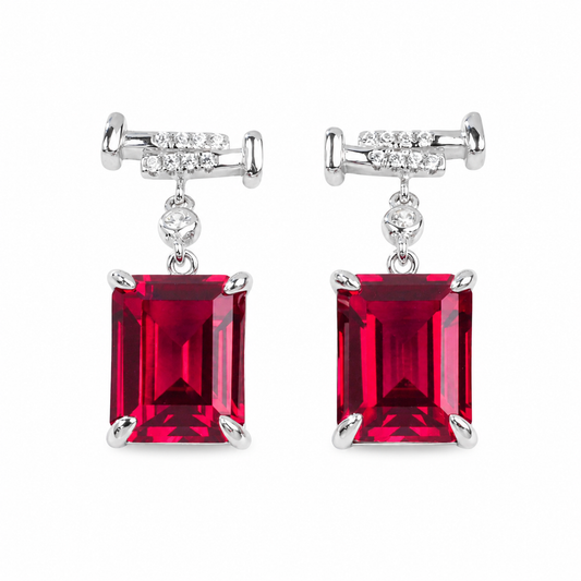 925 Silver Lab-Grown Ruby Earrings