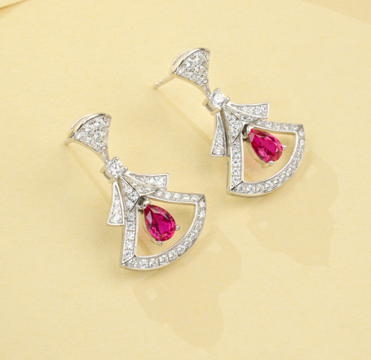 S925 Sterling Silver Lab Grown Ruby Pear Cut Skirt Shape Stud Earrings