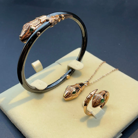 925 Sterling Silver Snake Head Nano Ceramic Jewelry 3-Piece Set Rose Gold