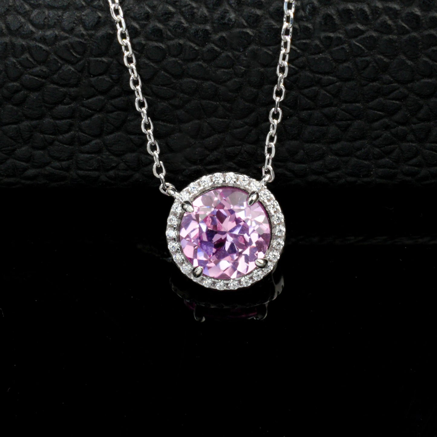 Lab Grown Padparadscha Pink Sapphire Halo Pendant Necklace, 925 Sterling Silver, 8mm 2.62ct