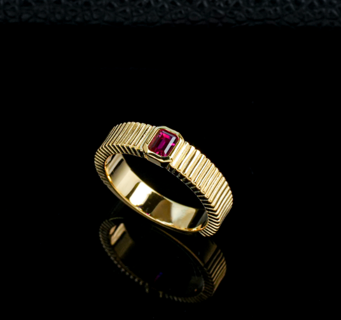 S925 Sterling Silver Lab Grown Ruby Fluted Band Ring