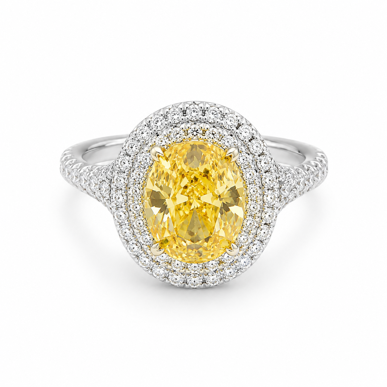 Exquisite Radiant-Cut Canary Yellow Gemstone Halo Ring in S925 Sterling Silver