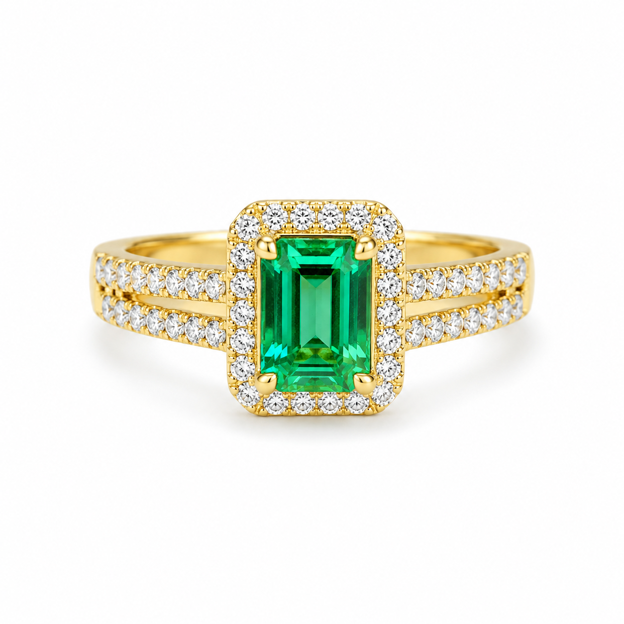 Luxurious Art Deco 18K Gold Lab-Grown Emerald Ring with Ornate Pav¨¦ Halo (0.89ct Center)