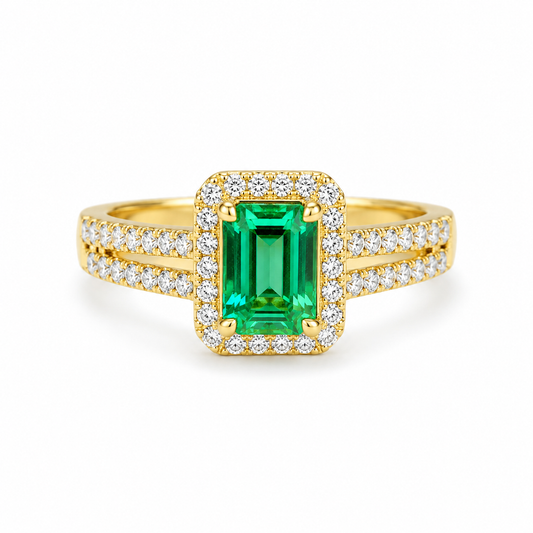 Luxurious Art Deco 18K Gold Lab-Grown Emerald Ring with Ornate Pav¨¦ Halo (0.89ct Center)
