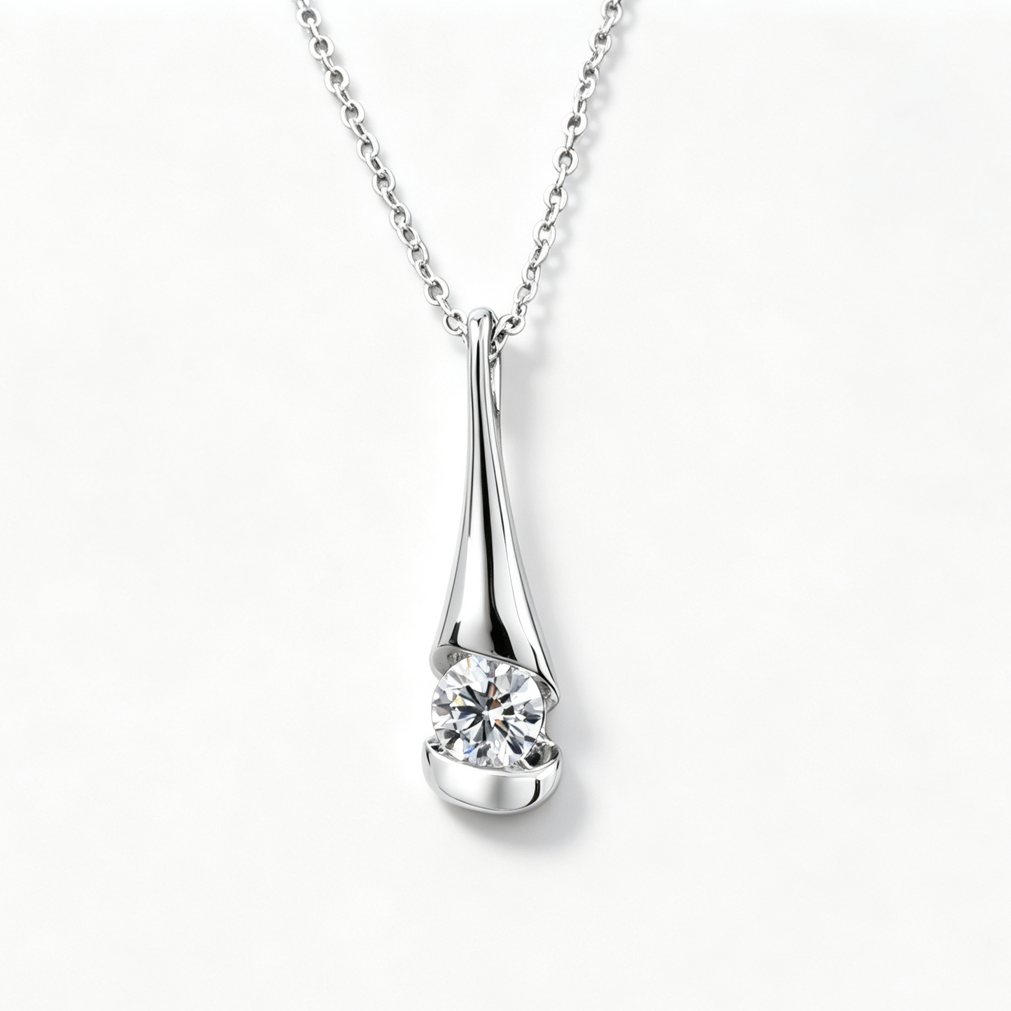 925 Sterling Silver Lab Grown Diamond Solitaire Pendant Necklace, Sleek Teardrop Setting