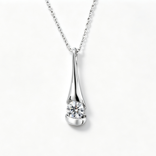 925 Sterling Silver Lab Grown Diamond Solitaire Pendant Necklace, Sleek Teardrop Setting