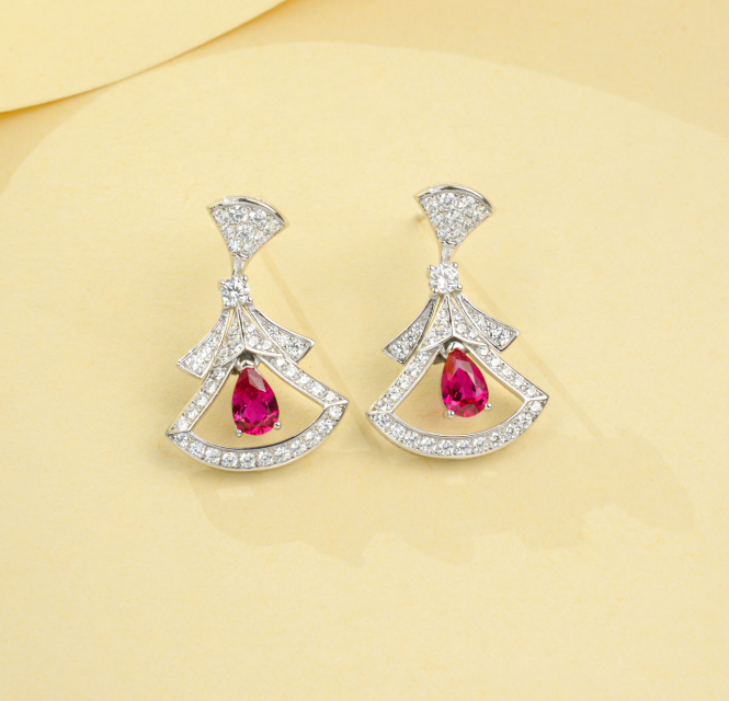 S925 Sterling Silver Lab Grown Ruby Pear Cut Skirt Shape Stud Earrings