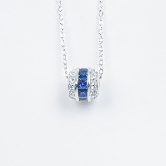 925 Sterling Silver Lab Grown Sapphire Barrel Pendant Necklace Dainty Pave Cylinder Necklace