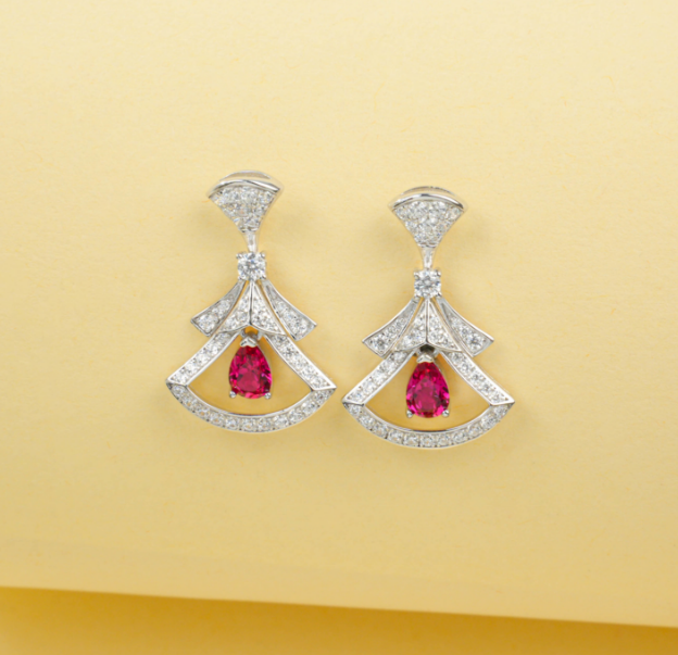 S925 Sterling Silver Lab Grown Ruby Pear Cut Skirt Shape Stud Earrings