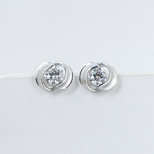 925 Sterling Silver Rose Flower Lab Grown Diamond Stud Earrings, Round Solitaire Diamond Earrings