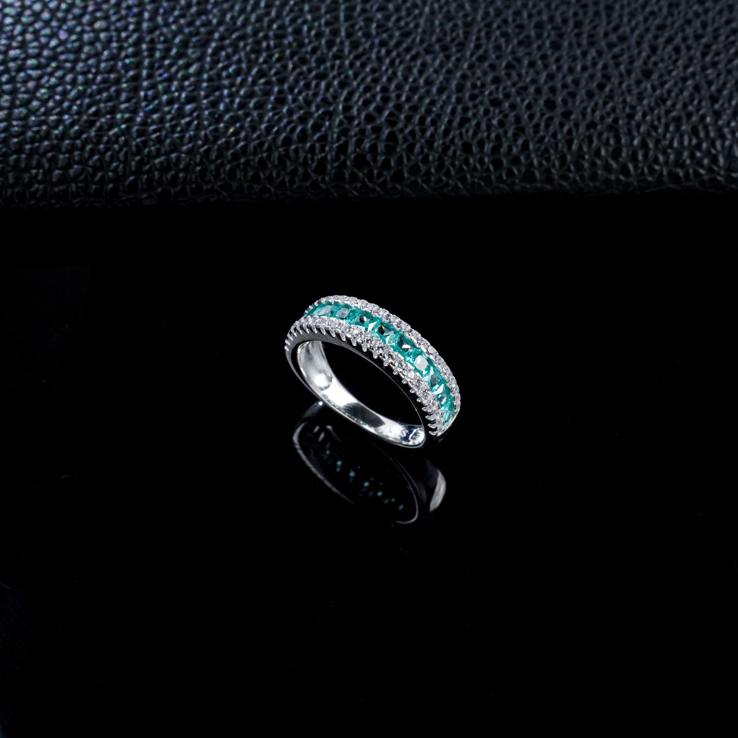 925 Sterling Silver Lab-Grown Paraiba-Color Green Garnet Half Eternity Ring | Stackable Gemstone Band