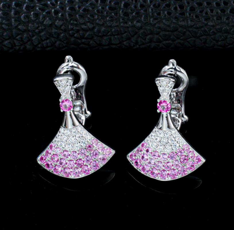 S925 Sterling Silver Lab Grown Padparadscha Sapphire Fan-Shaped Leverback Drop Earrings