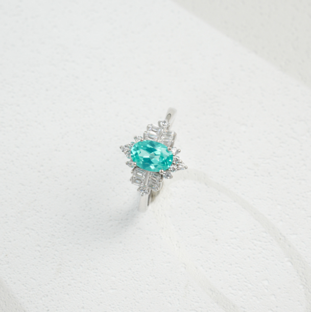 S925 Sterling Silver Paraiba Tone Green Garnet Halo Ring