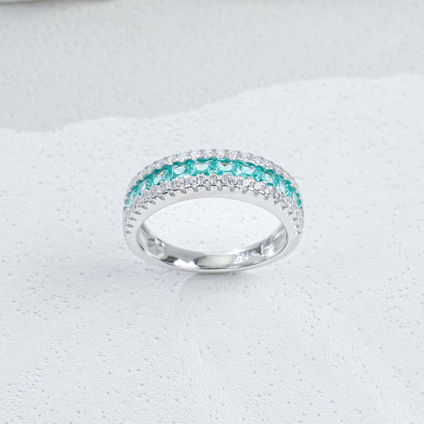 925 Sterling Silver Lab-Grown Paraiba-Color Green Garnet Half Eternity Ring | Stackable Gemstone Band