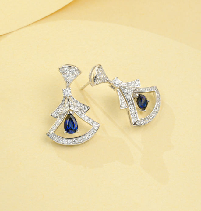 S925 Sterling Silver Lab Grown Blue Sapphire Pear Cut Skirt Shape Stud Earrings