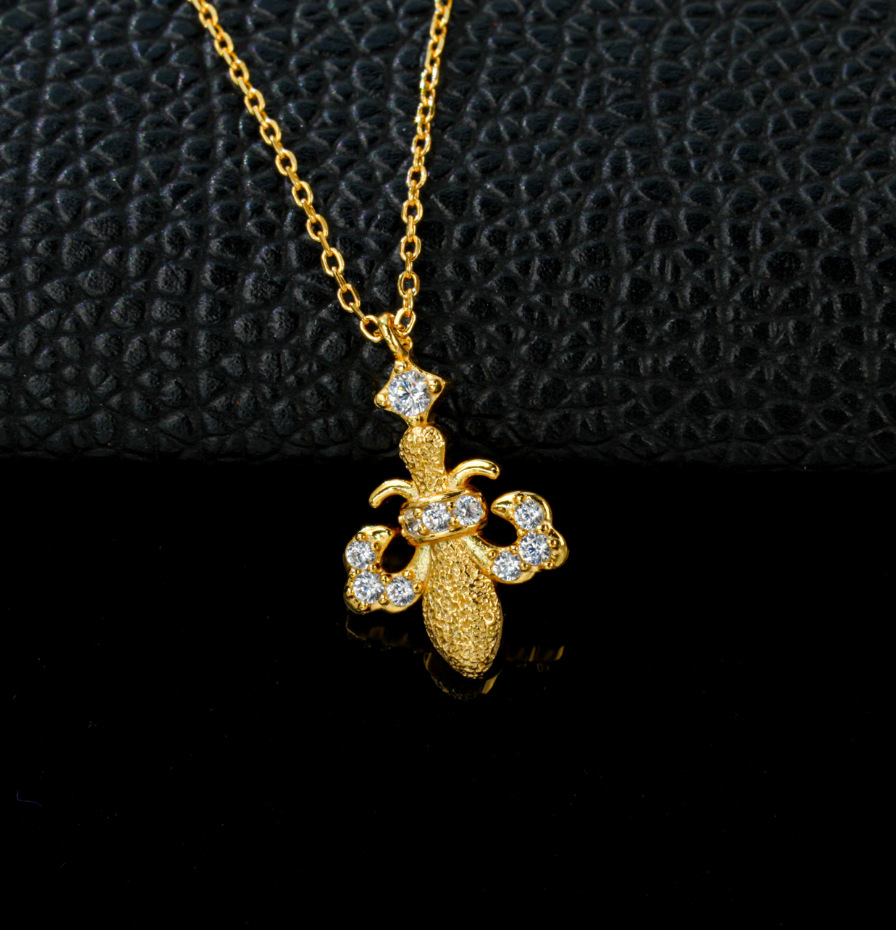 S925 Sterling Silver 24K Gold Plated Tibetan Vajra Dorje Spiritual Pendant Necklace