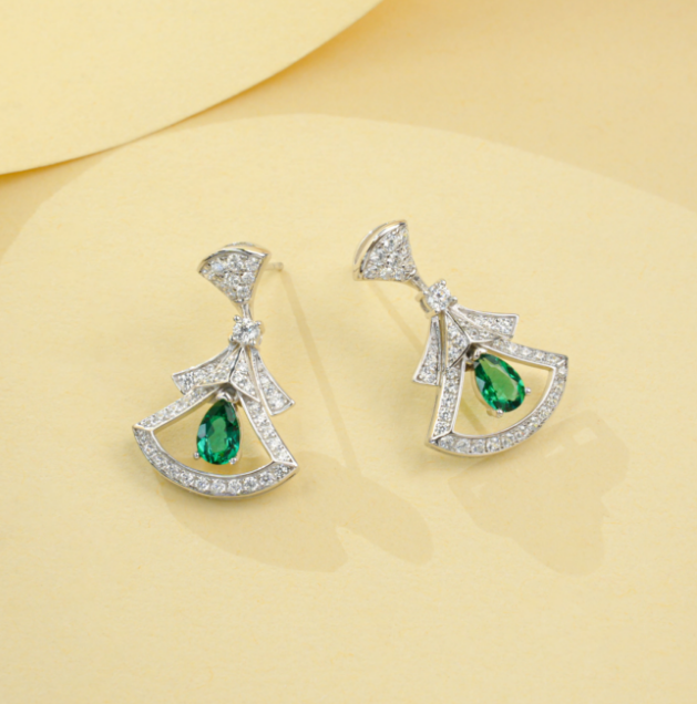 S925 Sterling Silver Lab Grown Emerald Pear Cut Skirt Shape Stud Earrings
