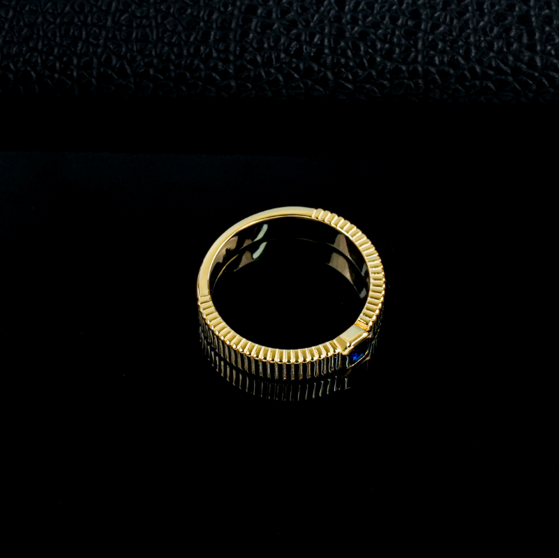S925 Sterling Silver Lab Grown Blue Sapphire Fluted Band Ring