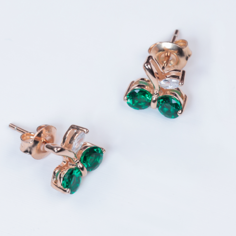 S925 Sterling Silver Rose Gold Plated Emerald Cherry Stud Earrings