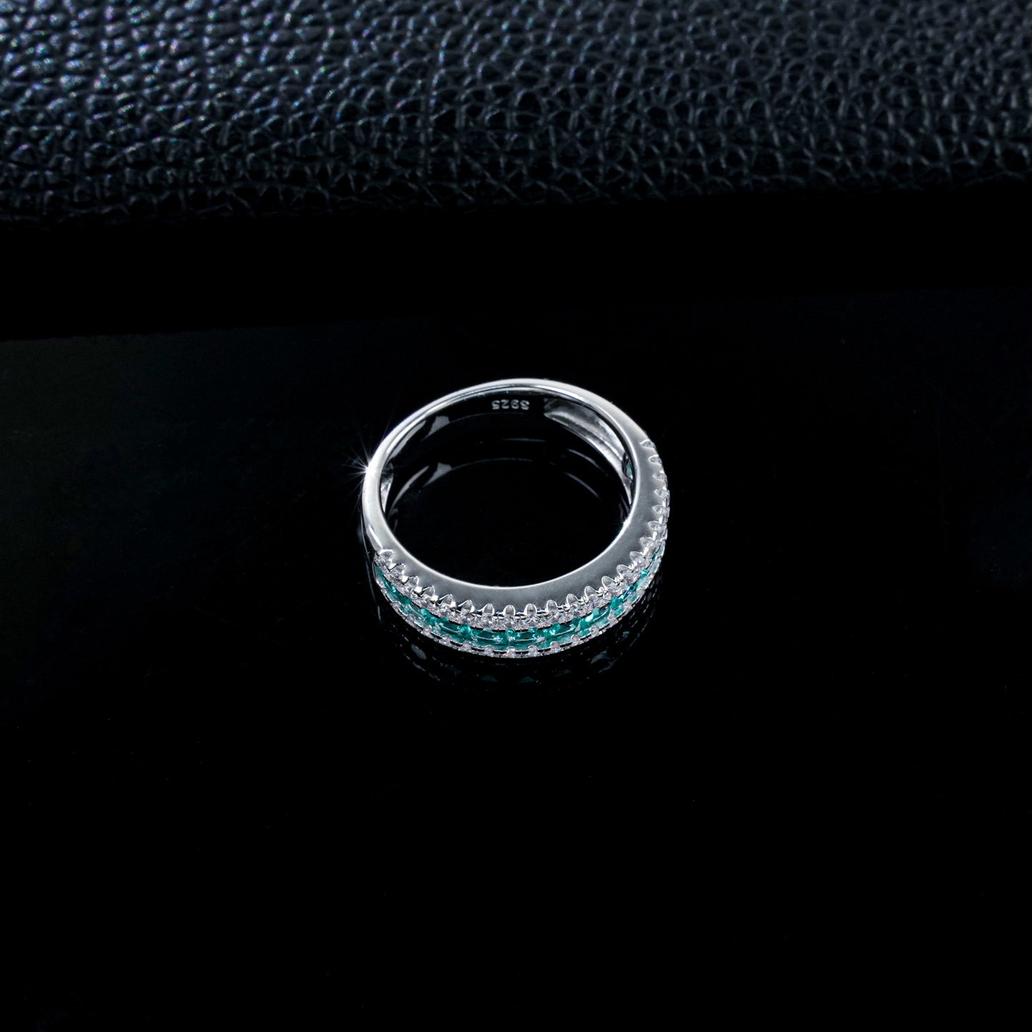 925 Sterling Silver Lab-Grown Paraiba-Color Green Garnet Half Eternity Ring | Stackable Gemstone Band