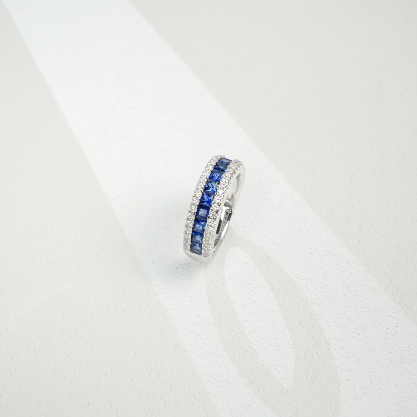 925 Sterling Silver Lab-Grown Blue Sapphire Half Eternity Ring | Channel-Set Stackable Gemstone Band