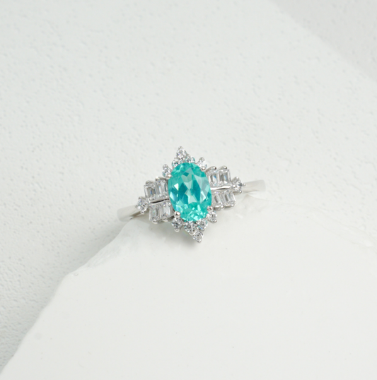 S925 Sterling Silver Paraiba Tone Green Garnet Halo Ring