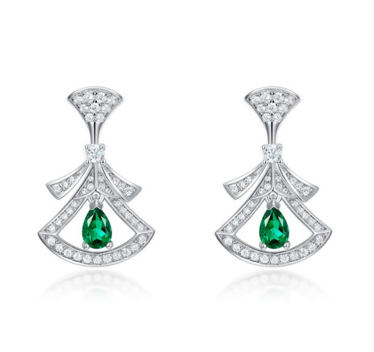 S925 Sterling Silver Lab Grown Emerald Pear Cut Skirt Shape Stud Earrings