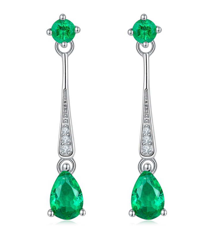S925 Sterling Silver Emerald Pear Cut Drop Dangle Earrings