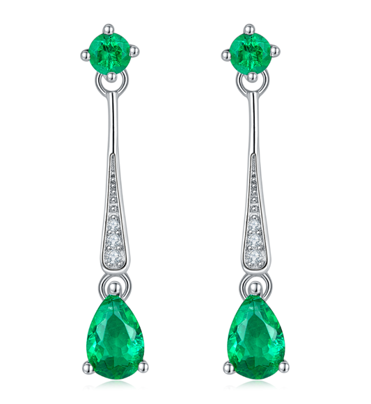S925 Sterling Silver Emerald Pear Cut Drop Dangle Earrings