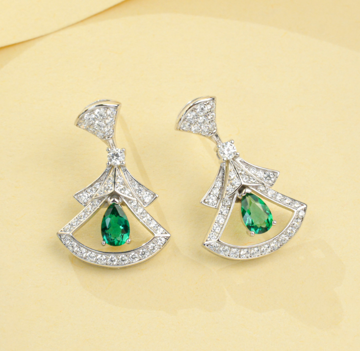 S925 Sterling Silver Lab Grown Emerald Pear Cut Skirt Shape Stud Earrings