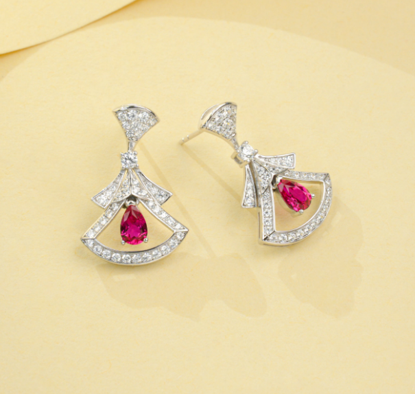S925 Sterling Silver Lab Grown Ruby Pear Cut Skirt Shape Stud Earrings