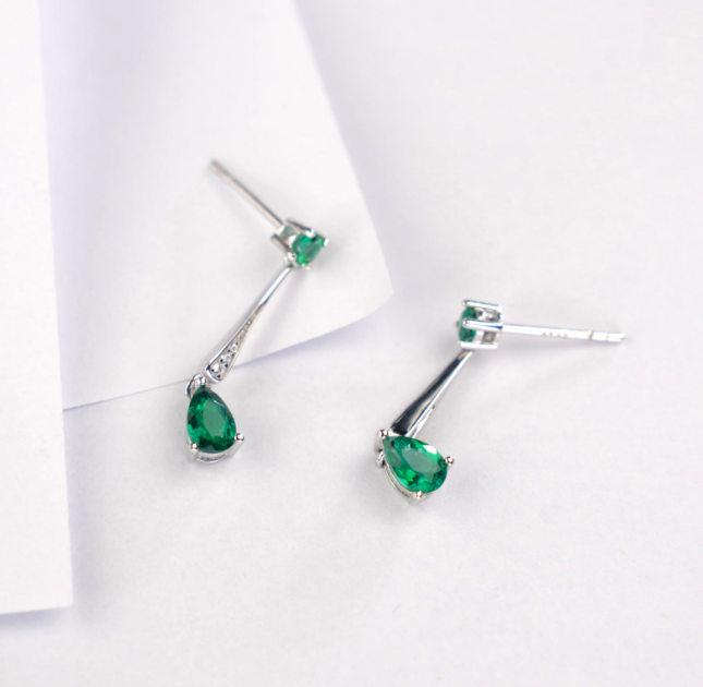S925 Sterling Silver Emerald Pear Cut Drop Dangle Earrings