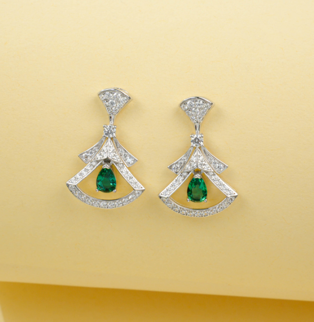 S925 Sterling Silver Lab Grown Emerald Pear Cut Skirt Shape Stud Earrings