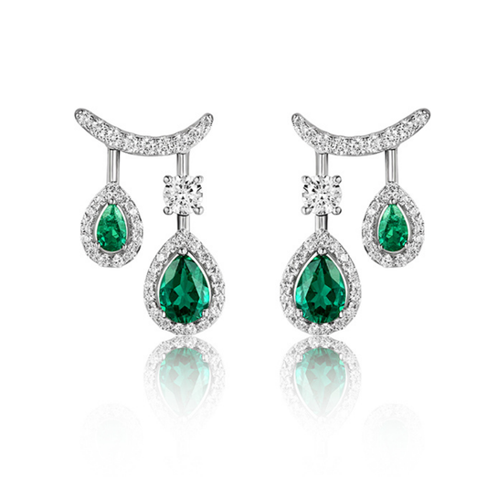 S925 Sterling Silver Emerald Pear Cut Front-Back Drop Earrings