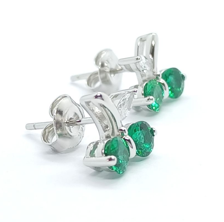 S925 Sterling Silver Emerald Cherry Stud Earrings, Silver Tone