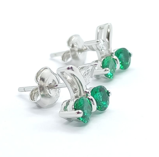 S925 Sterling Silver Emerald Cherry Stud Earrings, Silver Tone