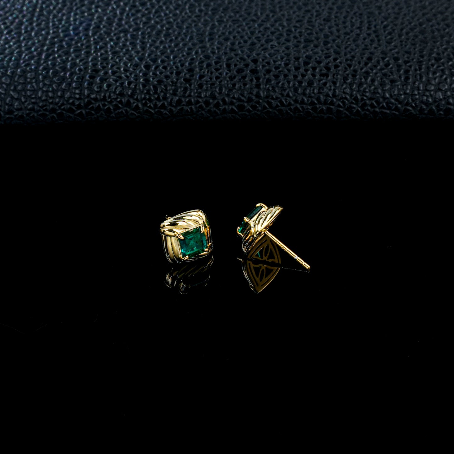 925 Sterling Silver Gold-Plated Square Twist Earrings | 5mm Princess Cut Lab-Grown Emerald Stud Earrings